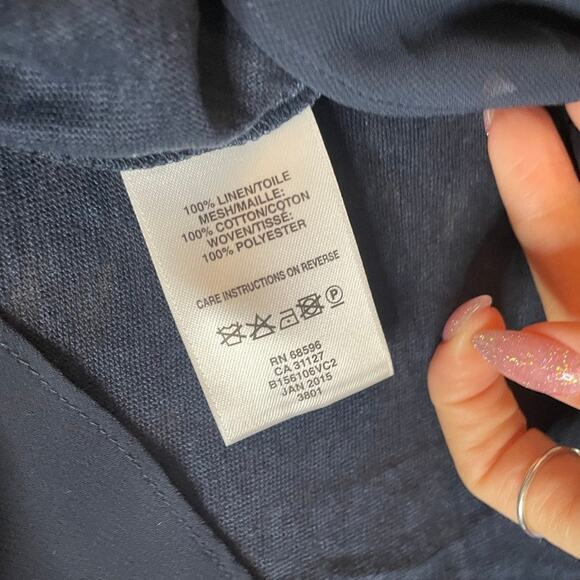 DKNYC Navy Blue Mesh Sleeveless Tank Top Small High Low Multi Fabric Work Office - Picture 4 of 4